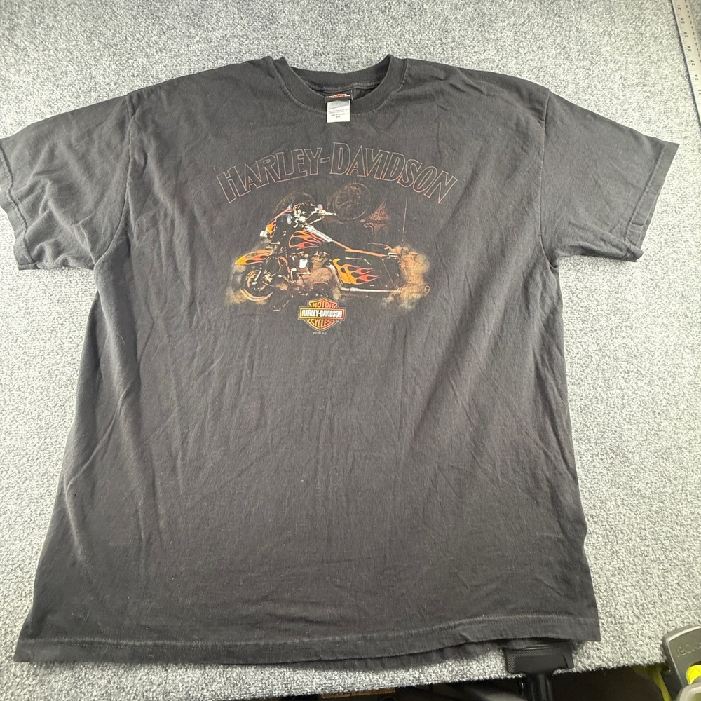 Harley-Davidson Mens Black Graphic T-Shirt Flame Motorcycle Logo USA Made 2XL